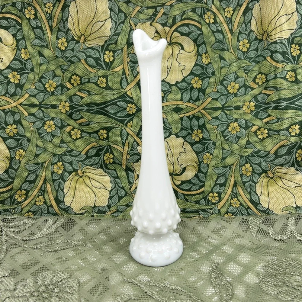 Vintage Fenton White Milkglass Hobnail Swung Vase Bud Vase 9.5
